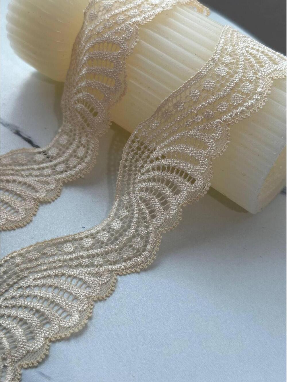 10Yds Stretch 1.6" Beige Butterfly Wing Fan Scalloped Stretch Lace Wholesale
